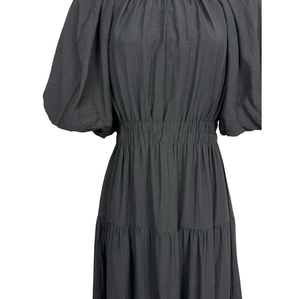 Moon River Black Smocked Waist Puff Short Sleeve Tiered Midi Dress Size S - Picture 4 of 13
